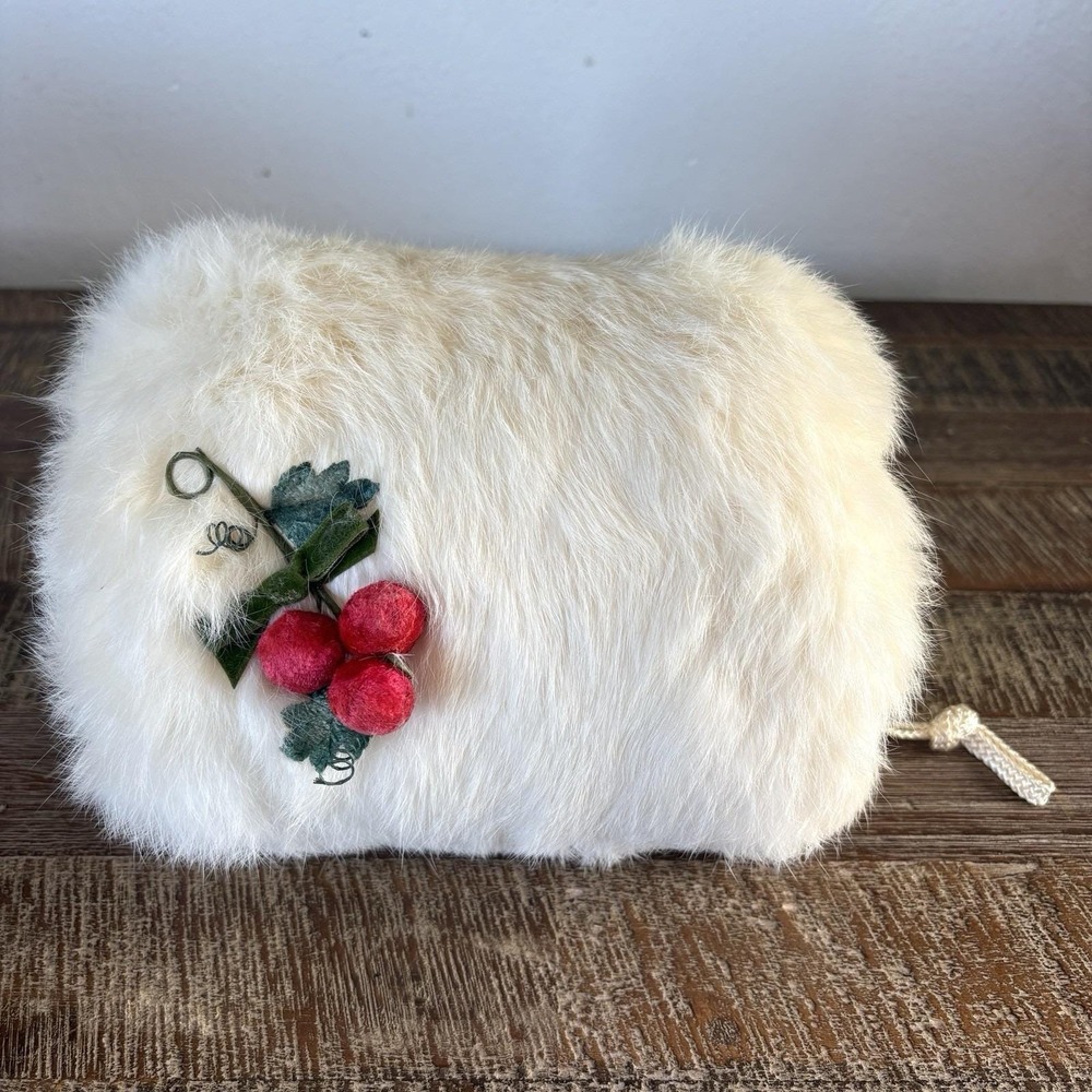 Vintage Christmas Holiday Rabbit Fur Muff Hand warmer Child 8X6 1950s Victorian